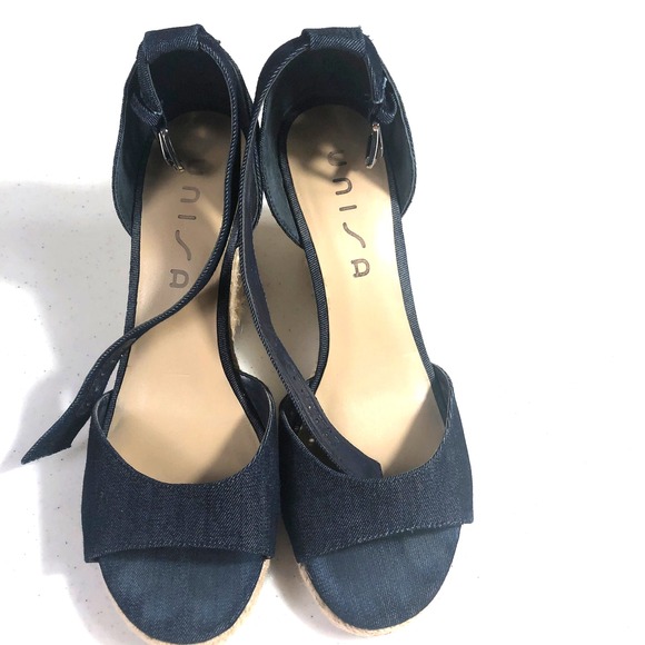 Unisa Womens Wedge Espadrille Sandals Denim Blue Size 9M High Heel Peep Toe‎ - Picture 6 of 10